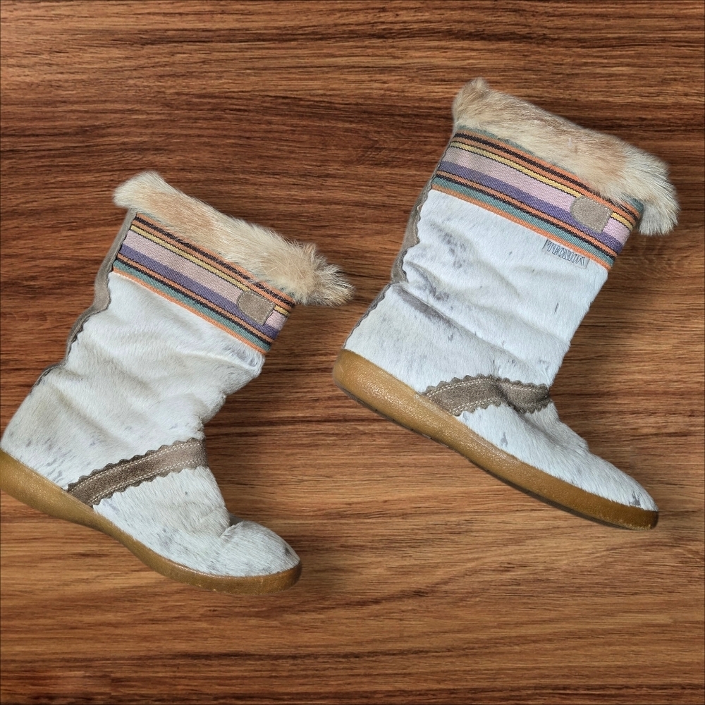 TECHNICA Vintage Real Fur Suede And Fabric Lined Striped Boots